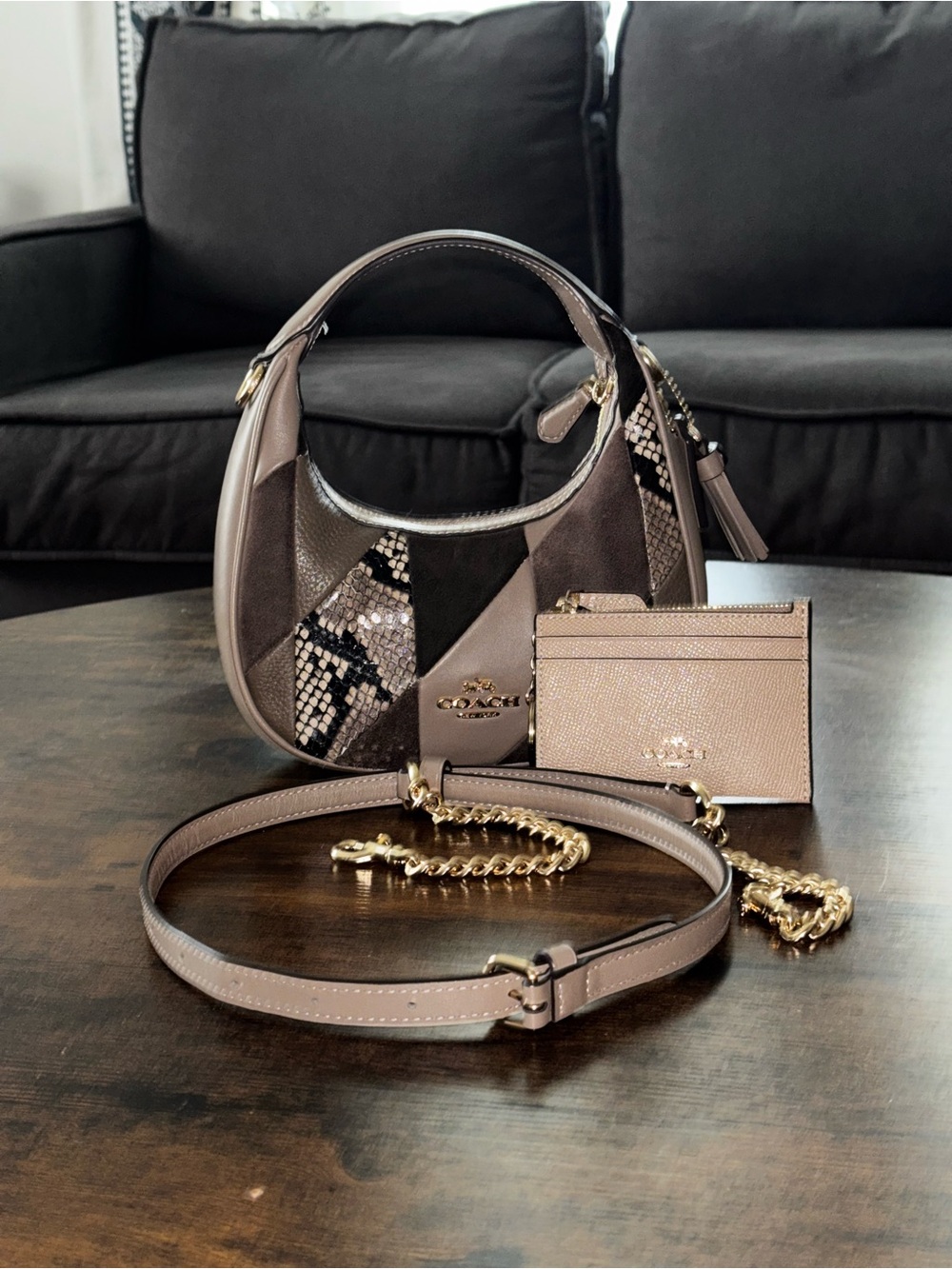 Coach Carmen Mini crossbody bag in Taupe with matching Card Case